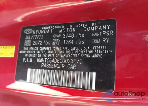 2012 Hyundai Veloster Base W/Gray z USA, uszkodzony, nr VIN KMHTC6AD6CU023171